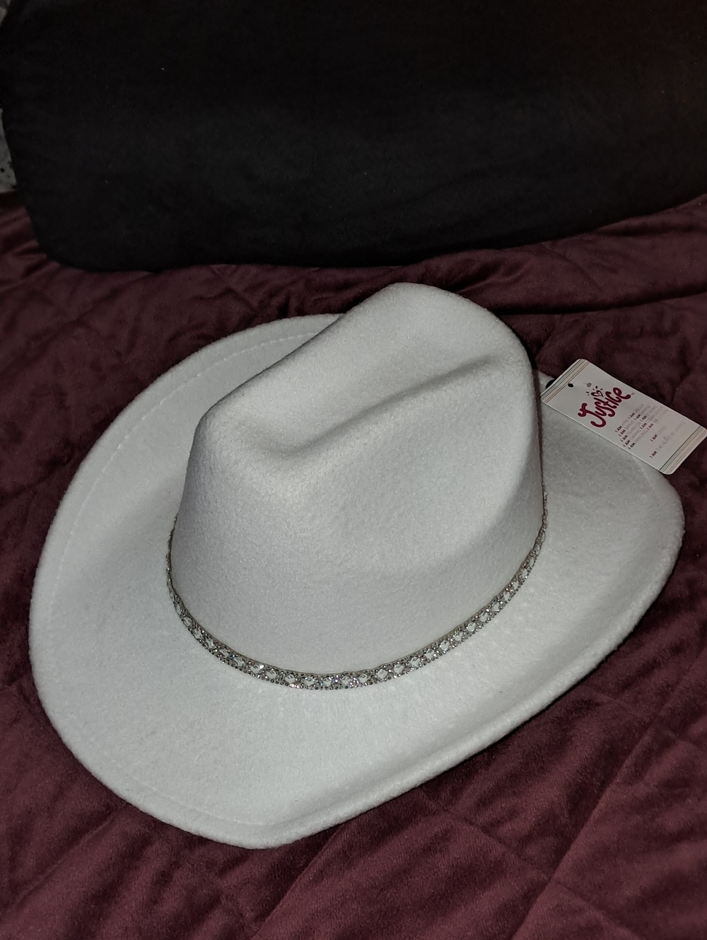 Justice White Felt Cowboy Hat with Rhinestone Trim